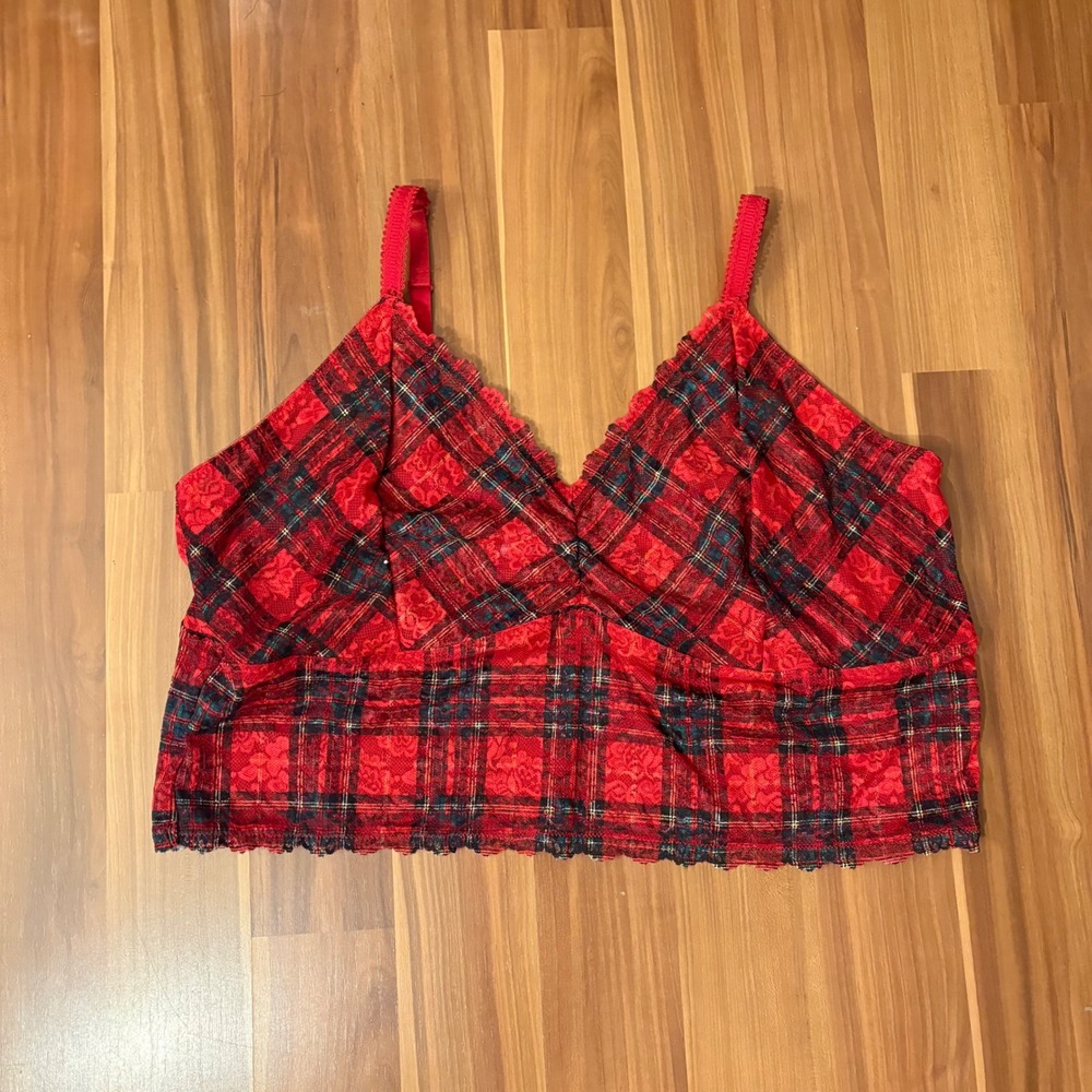NWT Torrid Curve Red Tartan Plaid Lace Bralette Crop Top Size 5X